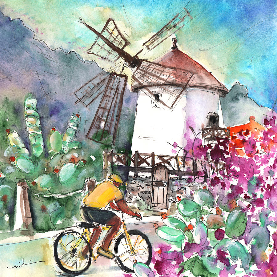 Cycling in The Mountains of Gran Canaria Painting by Miki De Goodaboom