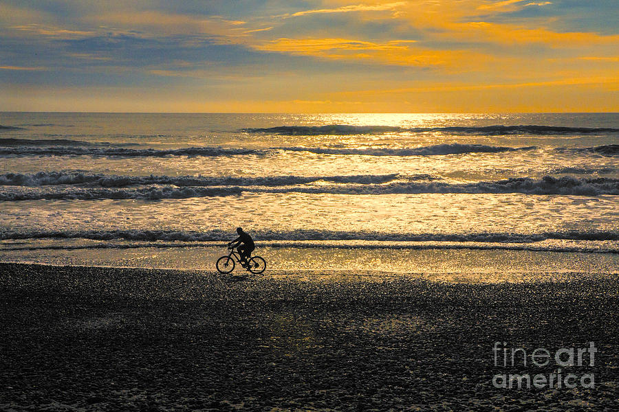 Beach Photograph - Cyclist on beach South Island by Sheila Smart Fine Art Photography