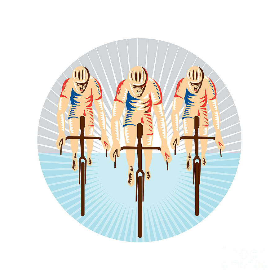 Bicycle Digital Art - Cyclist Riding Bicycle Cycling Circle Woodcut by Aloysius Patrimonio