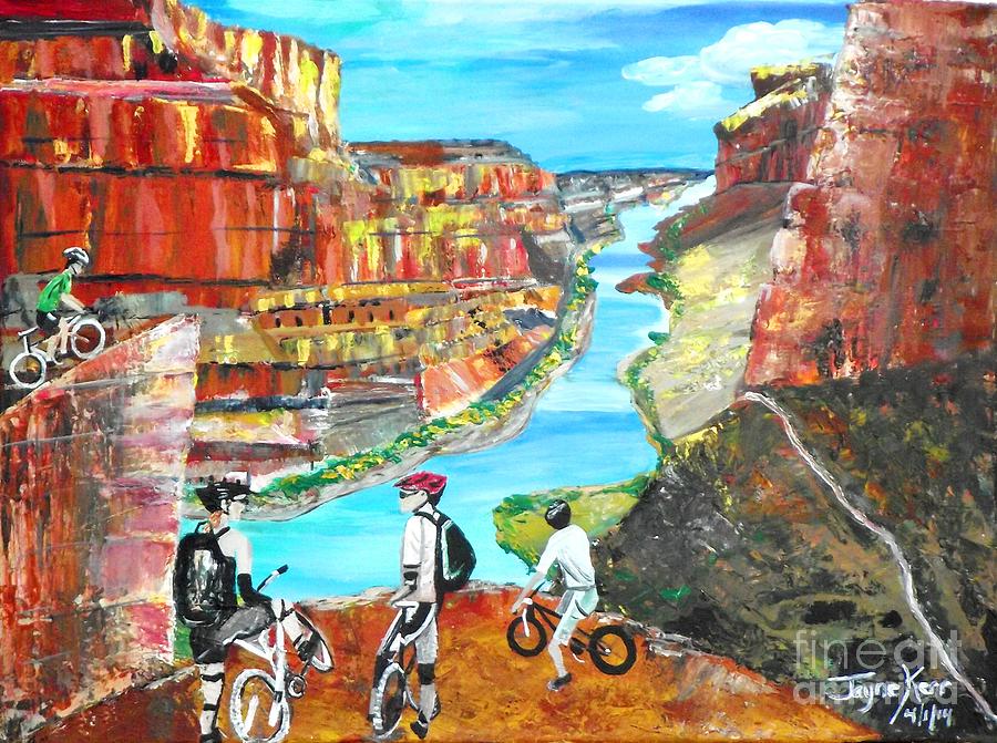 Cyclists in Grand Canyon Painting by Jayne Kerr 
