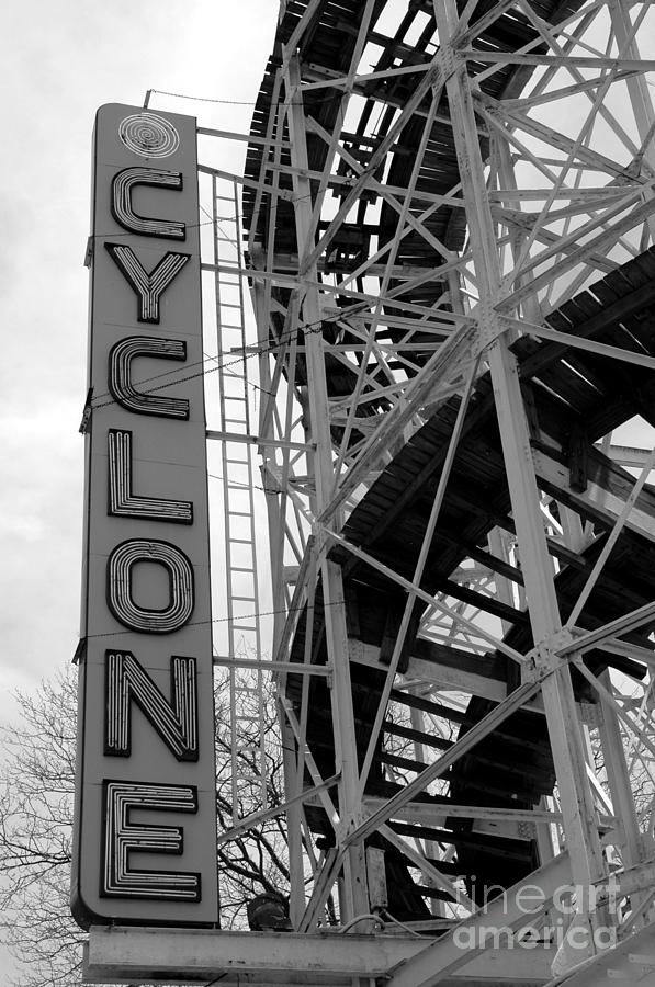 Cyclone - Coney Island  - Black and White Photograph by Susan Carella