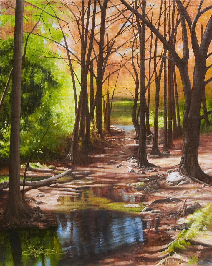 Landscape Painting - Cypress Creek in Autumn by Gary  Hernandez
