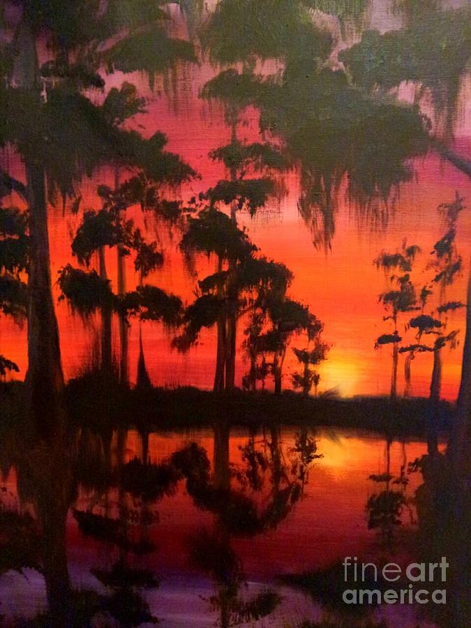Cypress Swamp at Sunset Painting by Beverly Boulet