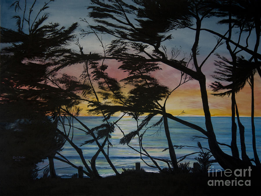 Cypress Trees at Sunset Painting by Ian Donley