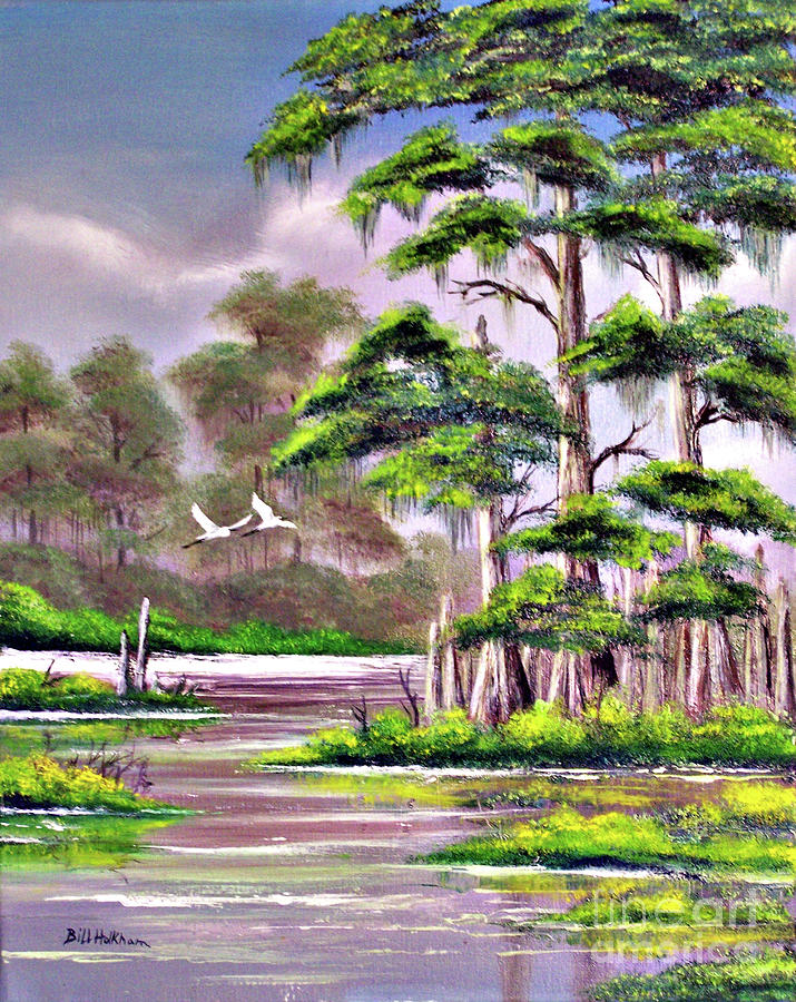 Cypress Trees-Wakulla River Florida Painting by Bill Holkham
