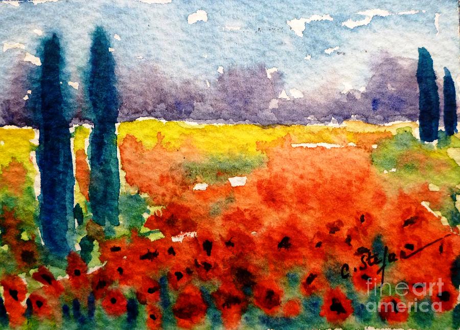 Cypresses and Poppies Painting by Cristina Stefan