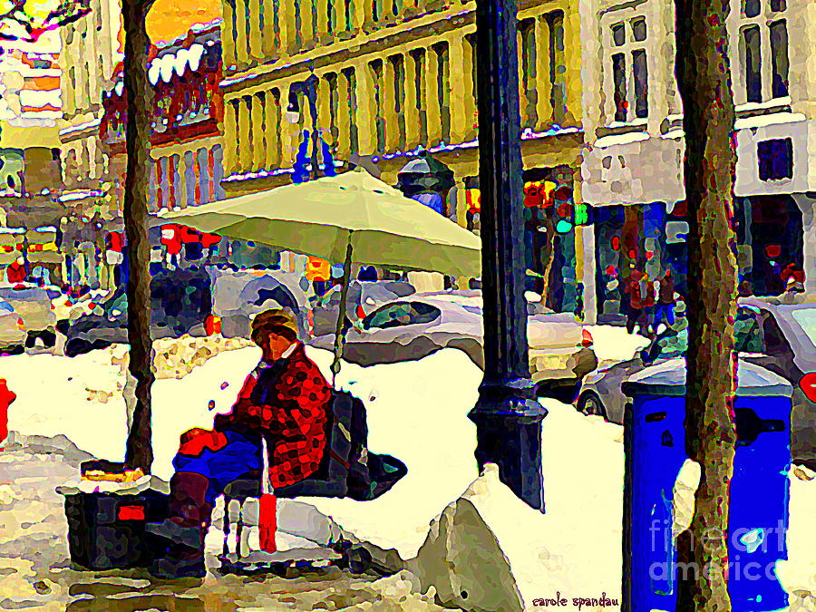 City Painting - Cyrille The Spoonman Famous Busker Ogilvys St Catherine Street Musician Downtown Scene C Spandau by Carole Spandau