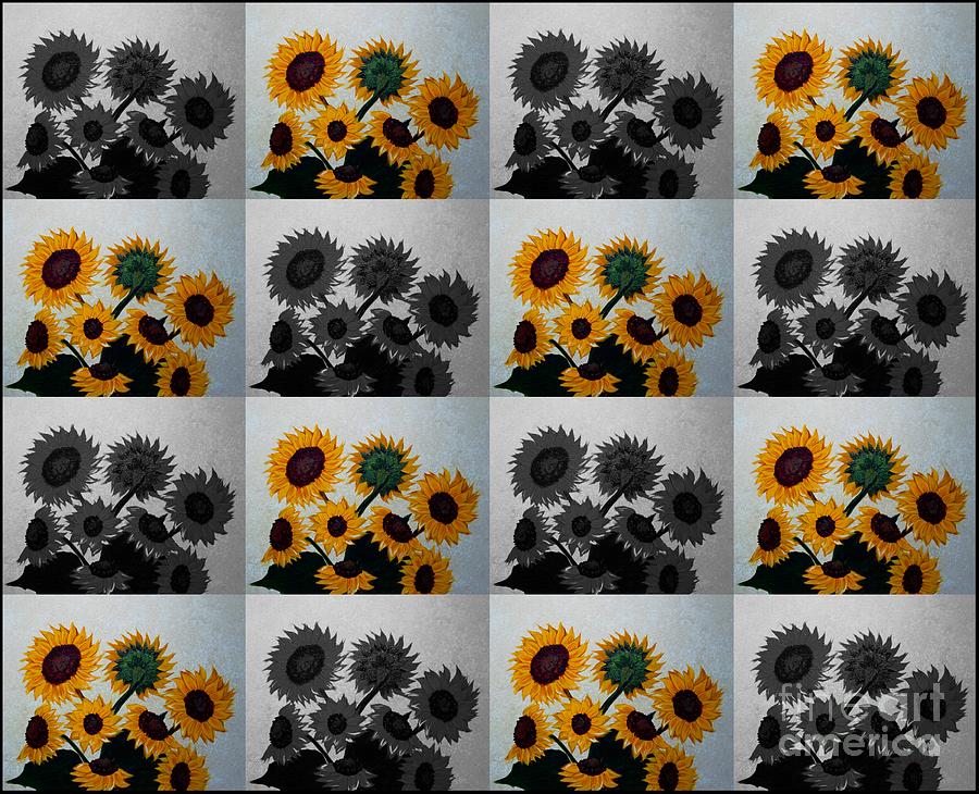 Tiled Sunflowers Duvet Cover Painting by Barbara A Griffin