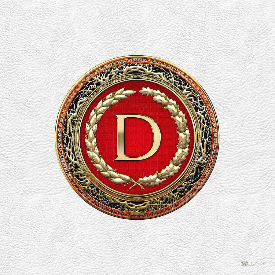 D - Gold Vintage Monogram on White Leather Digital Art by Serge Averbukh