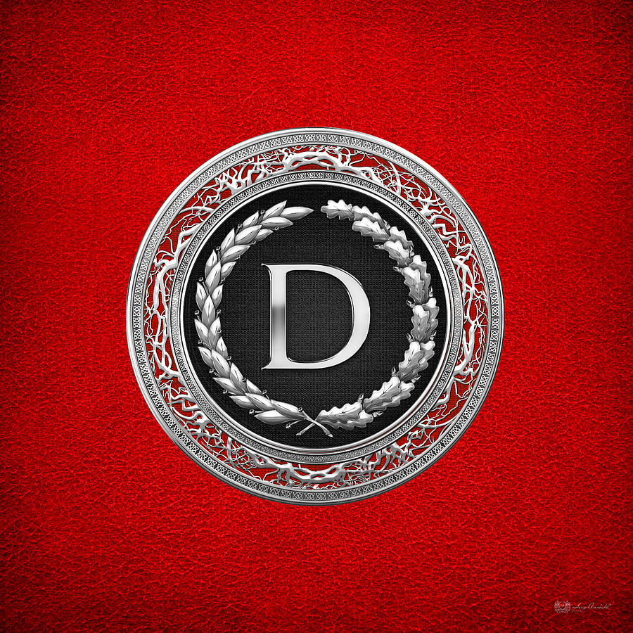 D - Silver Vintage Monogram on Red Leather Digital Art by Serge Averbukh