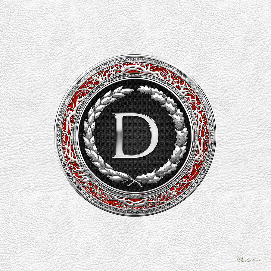 D - Silver Vintage Monogram on White Leather Digital Art by Serge Averbukh