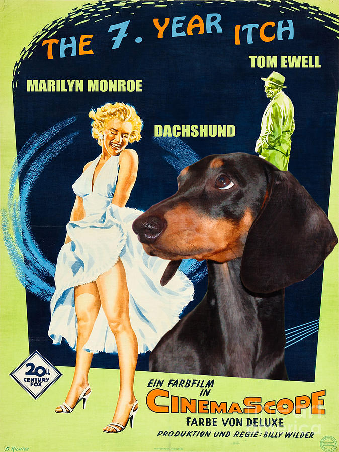 Dachshund Art Canvas Print - The Seven Year Itch Movie Poster Painting by Sandra Sij