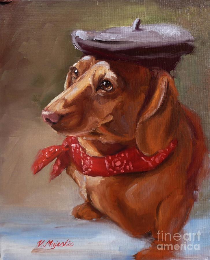 Dachshund artist dog with French hat Painting by Viktoria K Majestic