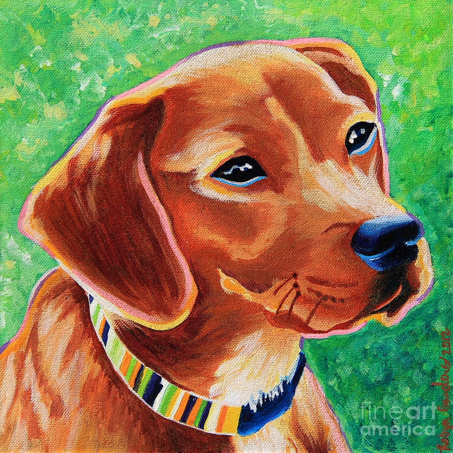 Dachshund Beagle Mixed Breed Dog Portrait Painting by Robyn Saunders