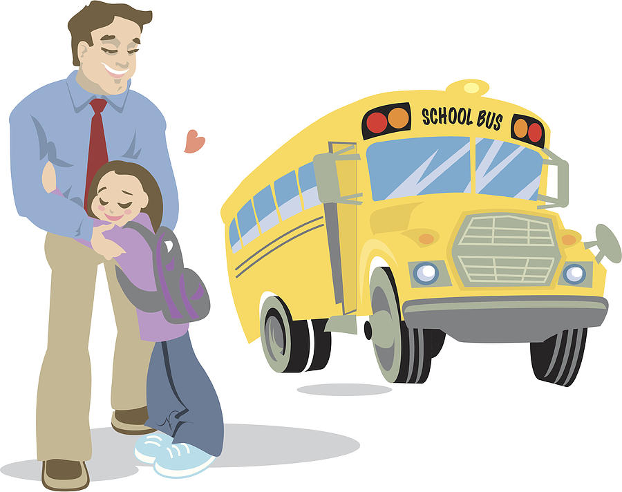 Dad And Child Waiting For The Schoolbus Drawing by Imagezoo