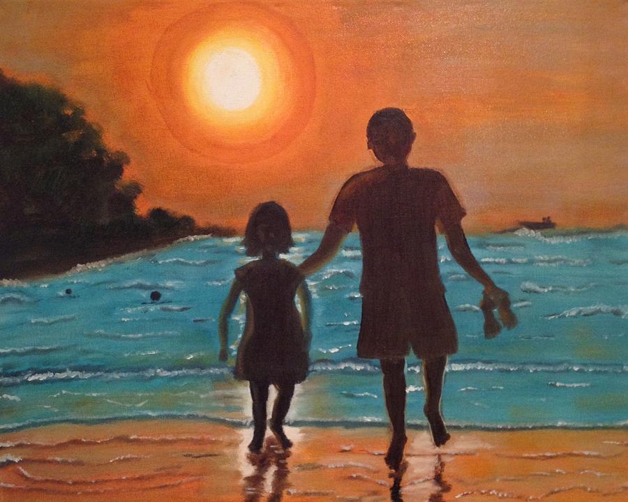 Dad and Daughter Painting by Brindha Naveen