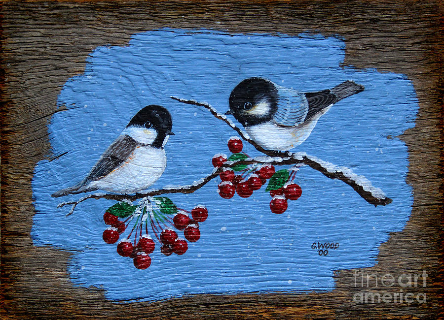 Dads Chickadees Painting by Karen Adams