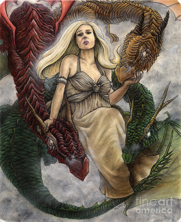 Dragon Drawing - Daenerys and Her Dragons by Jason Axtell