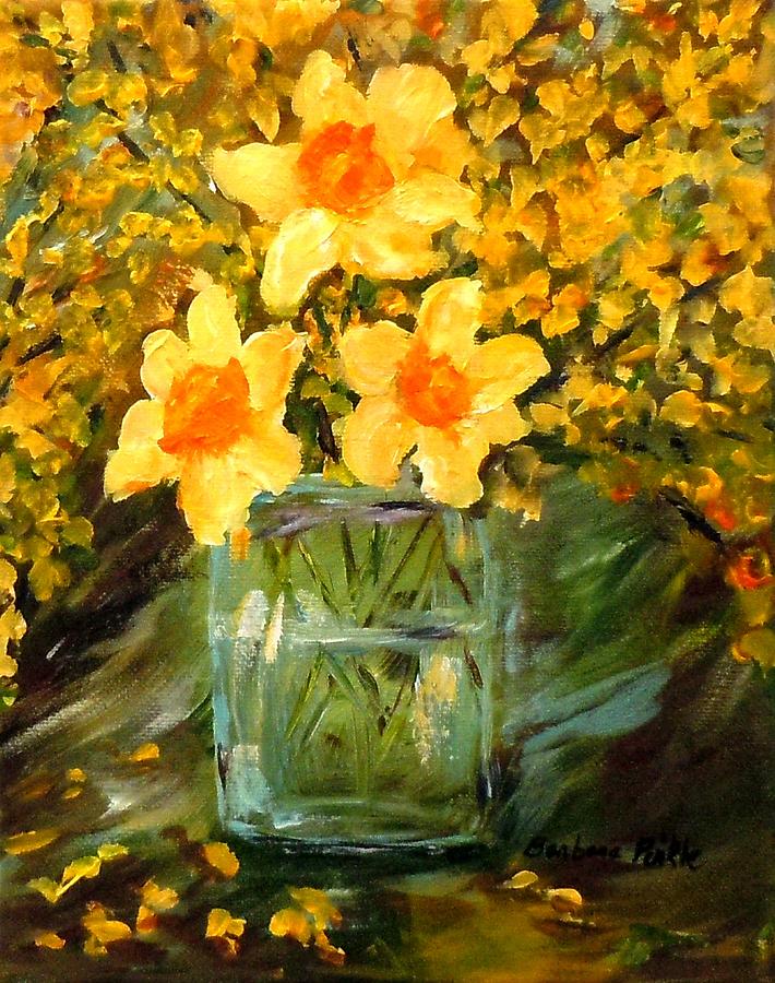Daffodils and Forsythia Painting by Barbara Pirkle