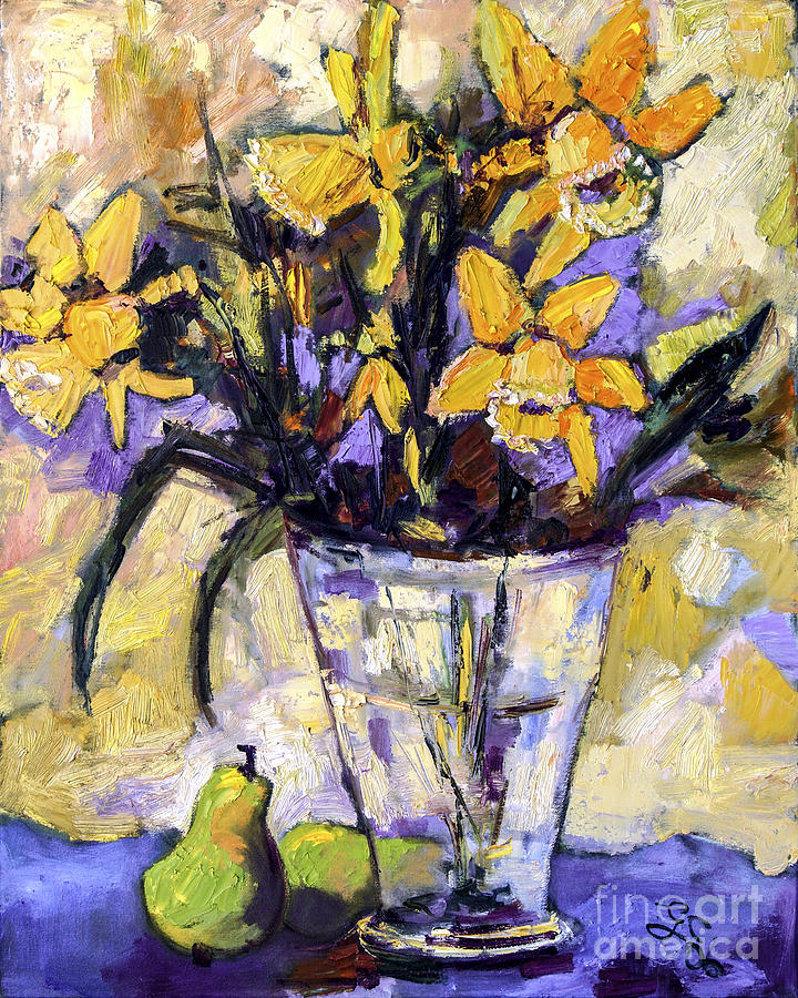 Daffodils and Pears Still Life Painting by Ginette Callaway
