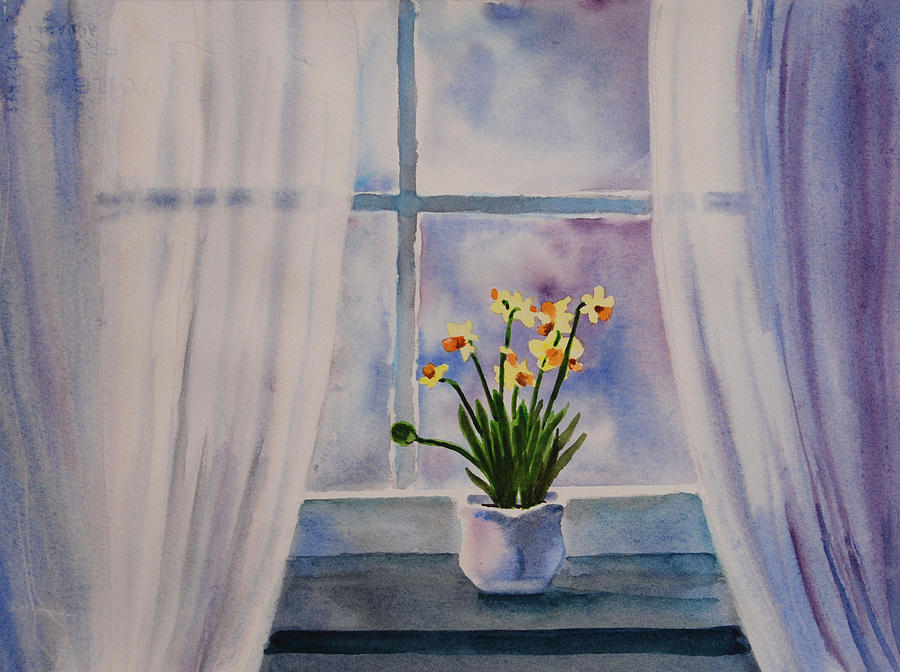 Daffodils in Window  Painting by Heidi E Nelson