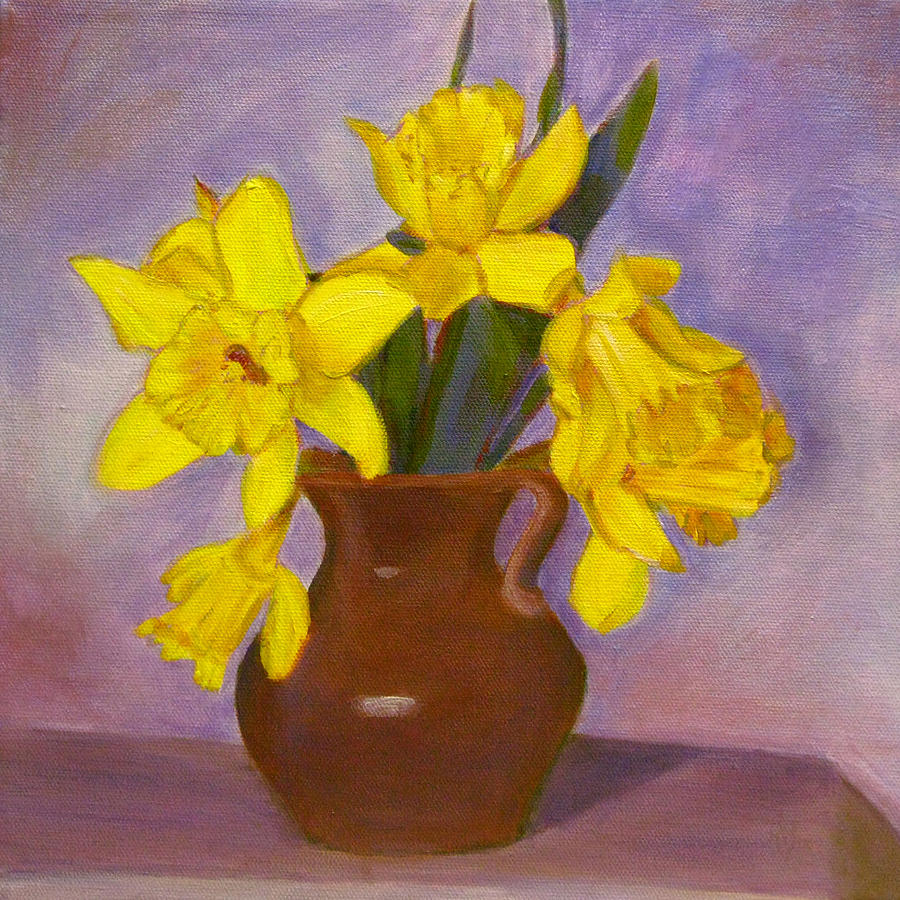 Yellow Daffodils on Purple Painting by Robie Benve
