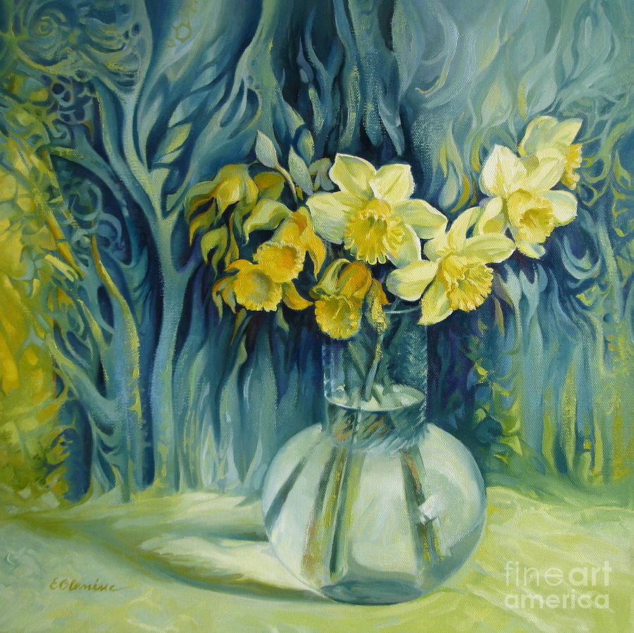 Daffodils season Painting by Elena Oleniuc