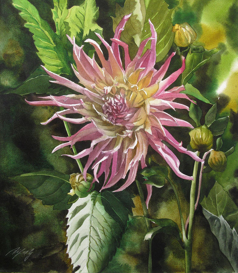 Dahlia in Autumn Painting by Alfred Ng