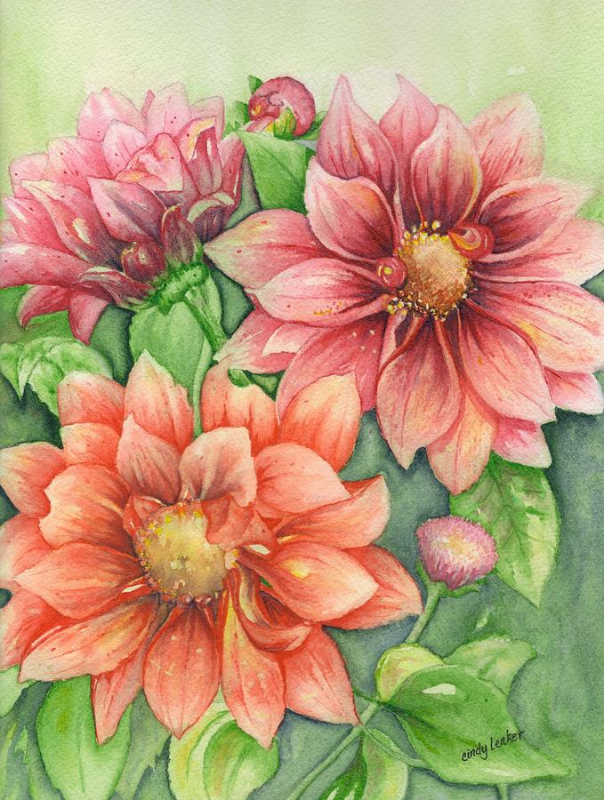 Flower Painting - Dahlias  by Cindy Lenker