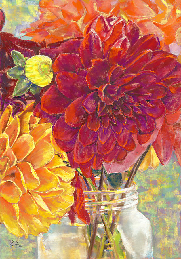 Dahlias in a Canning Jar Painting by Nick Payne
