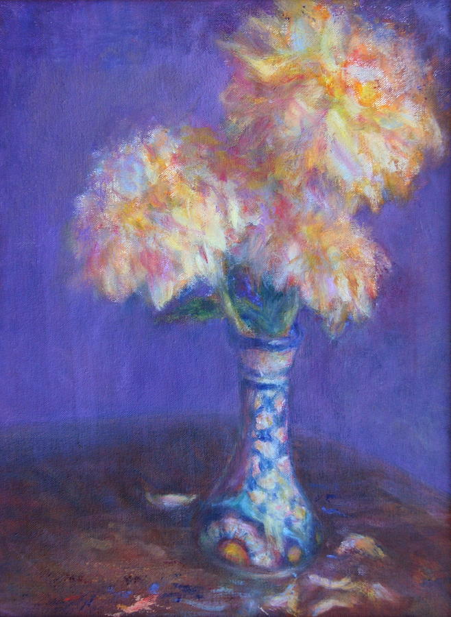 Dahlias in Mexican Vase - Original Oil Painting - Still Life - Flowers Painting by Quin Sweetman