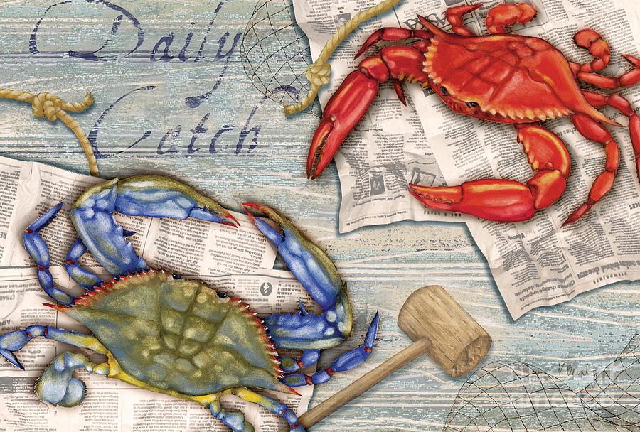 Red Painting - Daily Catch Crabs by Paul Brent Red Painting - Daily Catch Crabs by Paul Brent