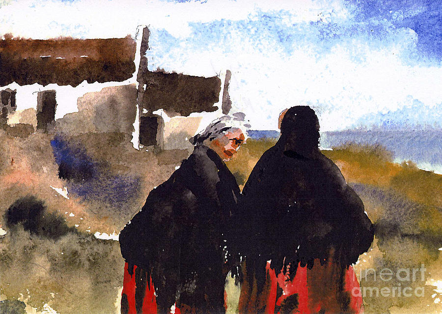 Val Byrne Painting - Daily Chat on Aran by Val Byrne