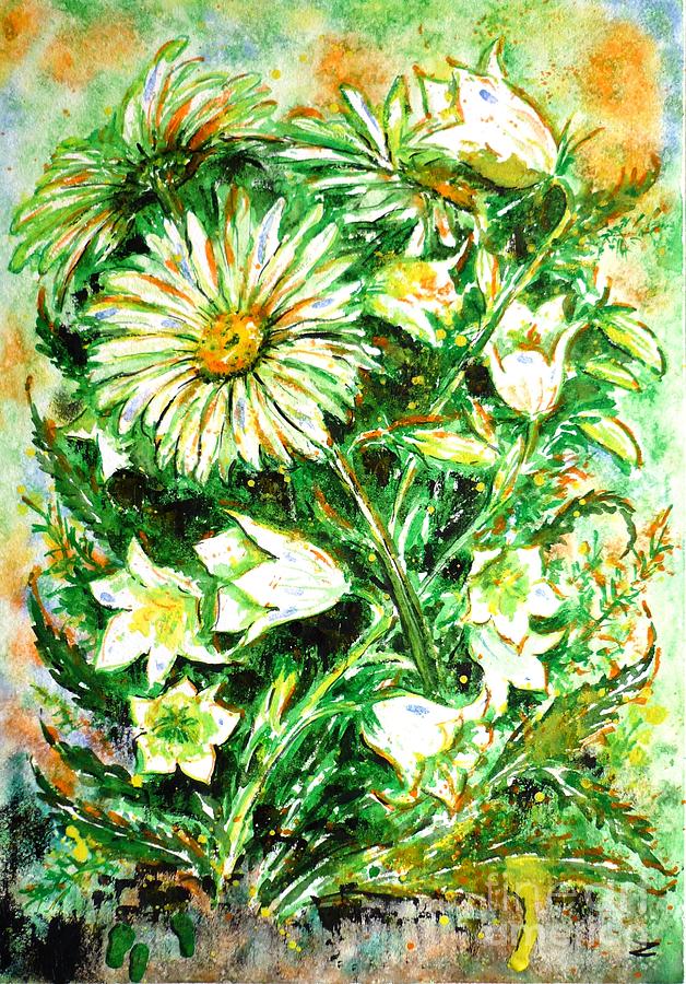 Daisies and Campanulas Painting by Zaira Dzhaubaeva