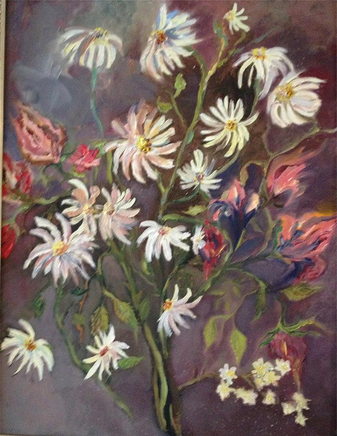 Daisies Painting - Daisies and lilies by Irene Pomirchy
