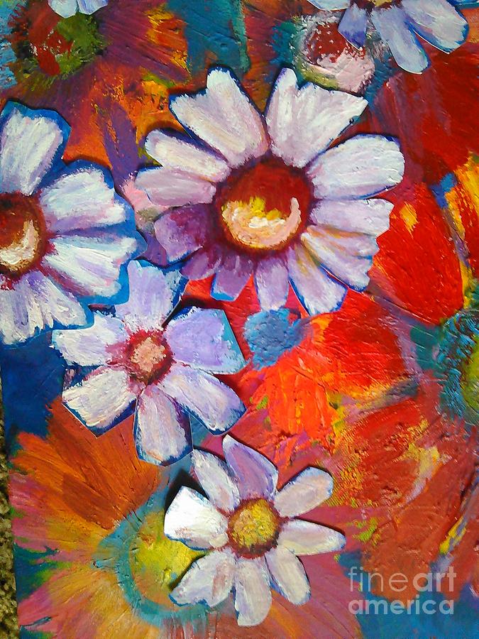 Floral Painting - Daisies and Strawberries 2014 by Sidra Myers