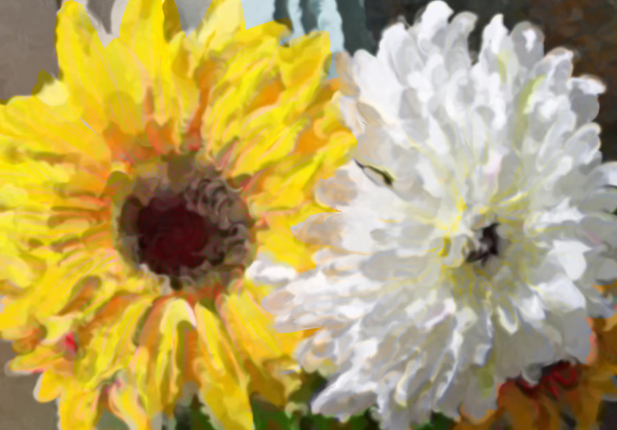 Daisies and Sunflowers - Impressionistic Painting by Marie Jamieson