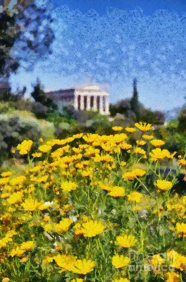 Daisies in Ancient Market of Athens Painting by George Atsametakis