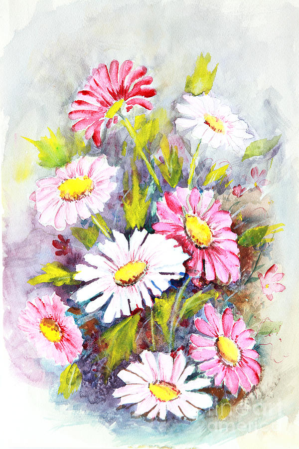 Daisies in Pink Painting by Pattie Calfy