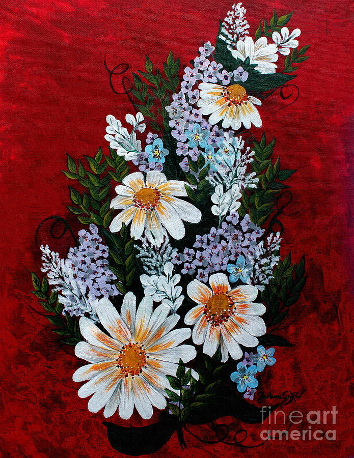 Daisies Lilacs and Forget me nots Painting by Barbara A Griffin