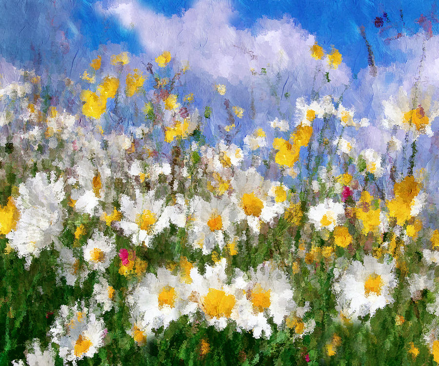 Daisies On A Hill - Impressionism Painting by Georgiana Romanovna