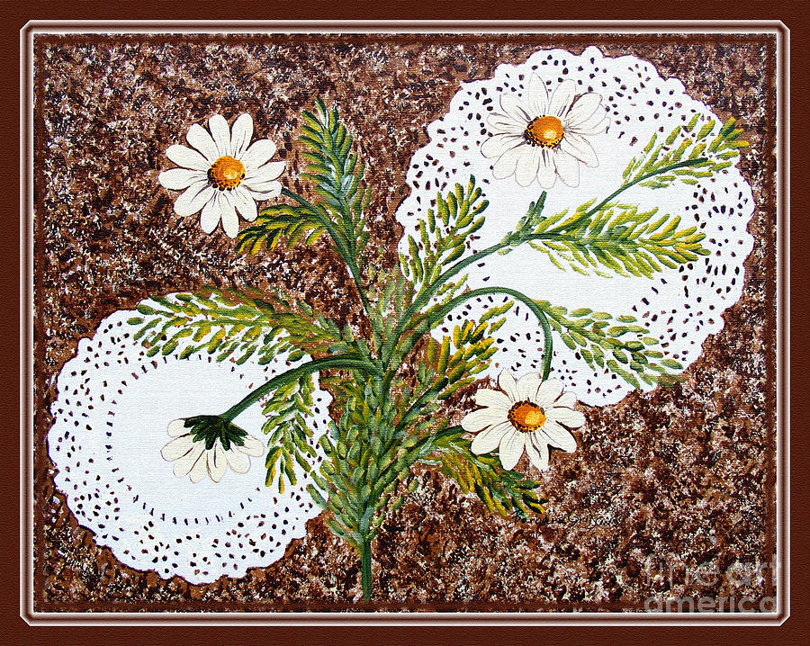 Flower Painting - Daisies on Doilies by Barbara A Griffin