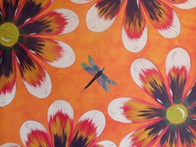 Daisy and Dragonfly Painting by Cindy Micklos