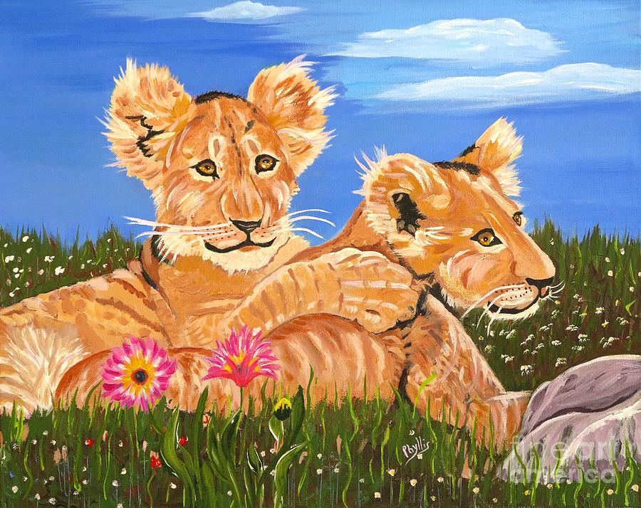 Lion Cubs Painting - Daisy and Leon by Phyllis Kaltenbach