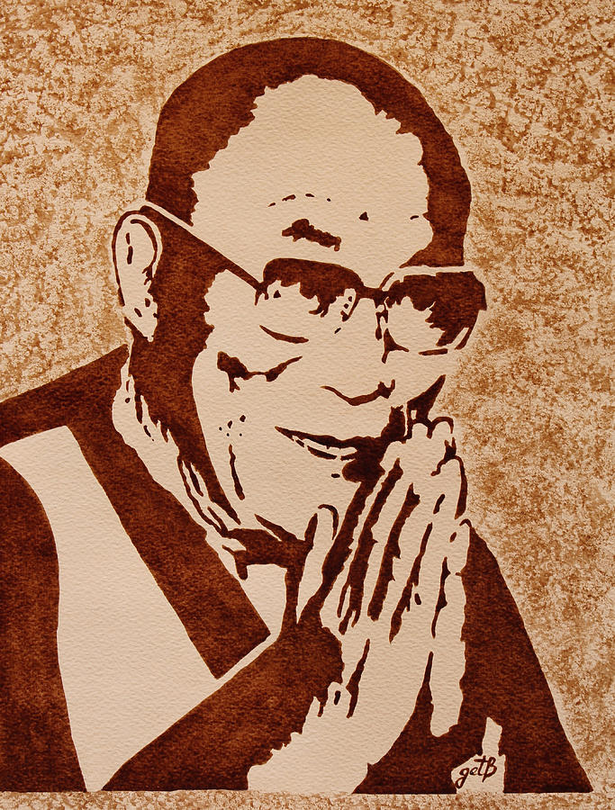 Dalai Lama original coffee painting Painting by Georgeta Blanaru