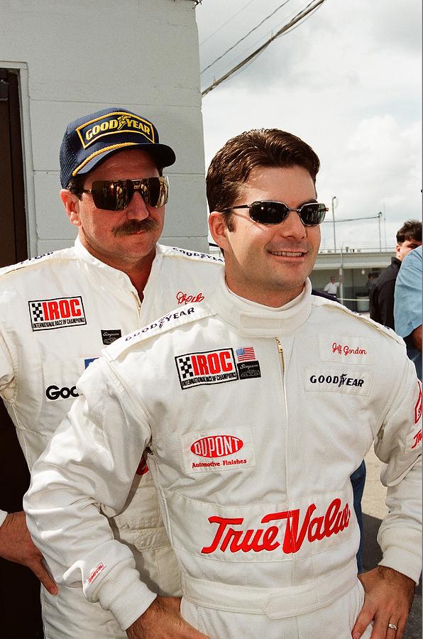 Earnhardt Photograph - Dale Earnhardt playing jokes on Jeff Gordon by Retro Images Archive