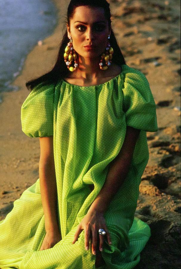 Beach Photograph - Daliah Lavi Wearing A Perfect Dress by Bert Stern
