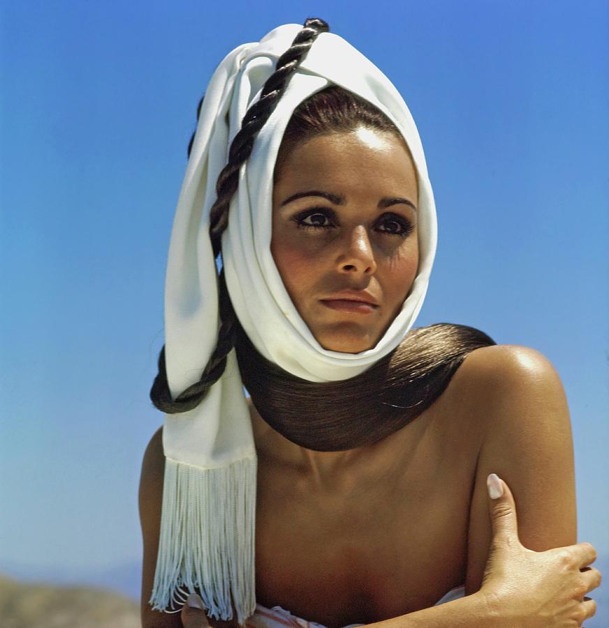 Daliah Lavi Wearing A White Headscarf Photograph by John Cowan