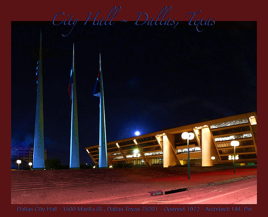 Dallas City Hall - Moonrise Poster Photograph by Robert J Sadler