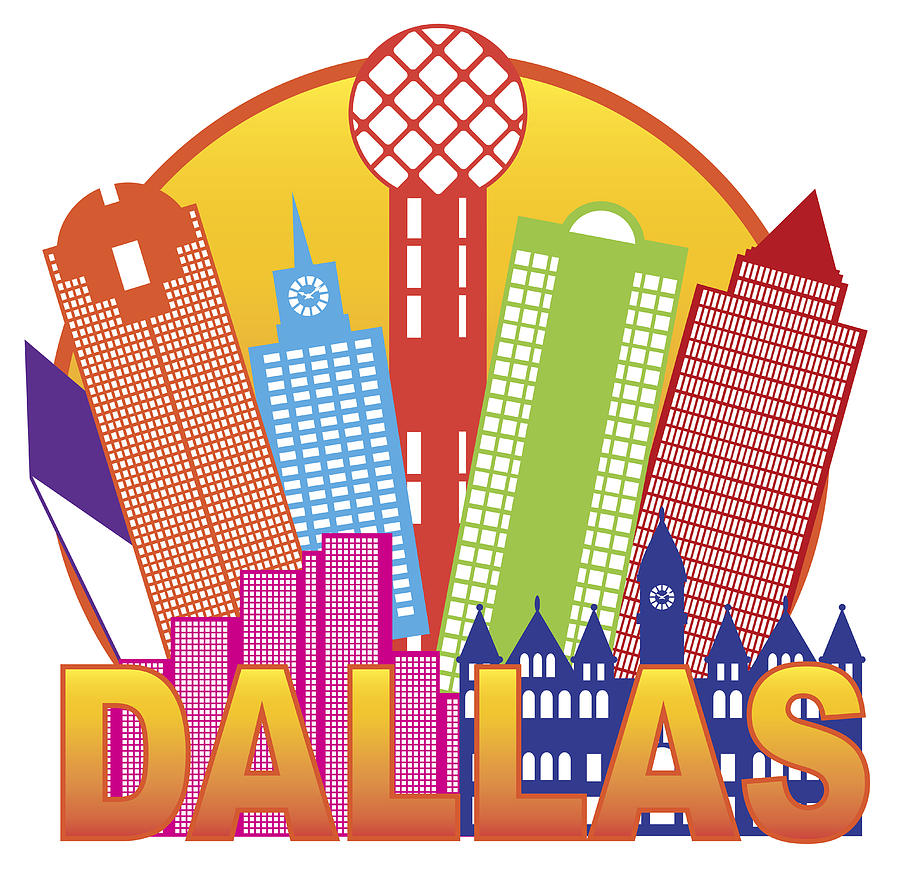 Dallas City Skyline Color Circle Illustration Photograph